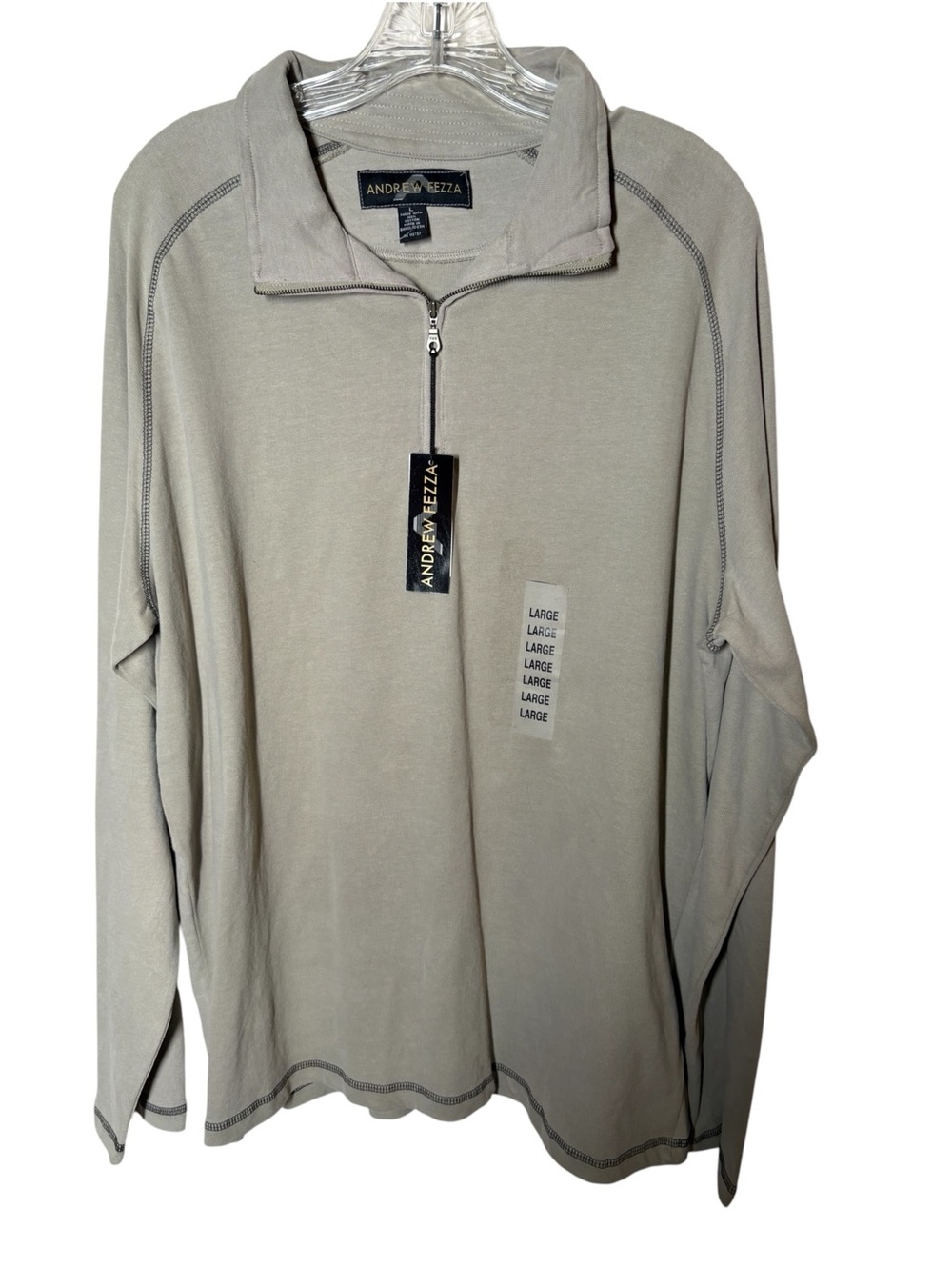 {NWT} Andrew Fezza Men’s Zip-Neck Sweater in Light Gray/Taupe Large